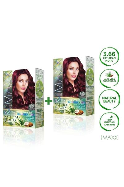 MAXX DELUXE Natural Beauty Amonyaksız 3.66 Patlıcan Moru Saç Boyası Seti 2 Adet