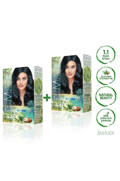 MAXX DELUXE Natural Beauty Amonyaksız 1.1 Mavi Siyah Saç Boyası Seti 2 Adet
