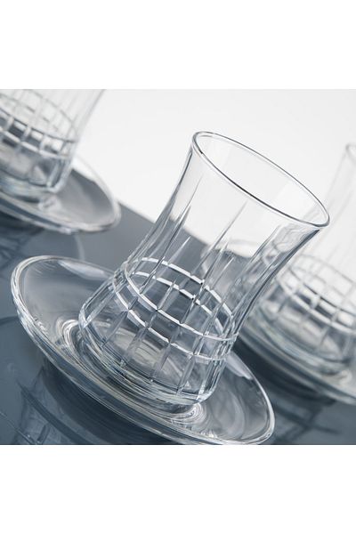 sudeka Plain Plaid Hand Decorated Cut Tea Set 12 Pieces for 6 People