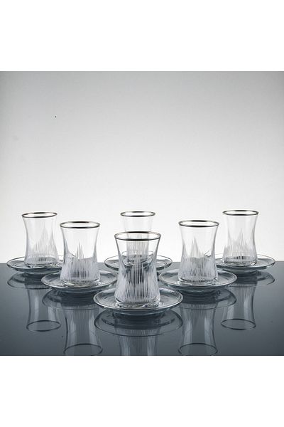 sudeka Alev Silver Hand Decorated Cutting Tea Set 12 Pieces for 6 People