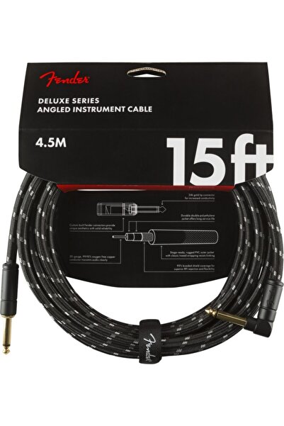 FENDER كابل أداة فاخر مستقيم/منحني 15 كابل توييد أسود 4.5 متر