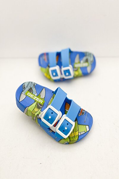GEZER Erkek Çocuk Islak Zeminde Kullanılabilen Kaydırmaz Robot Figürlü Terlik Modeli - Mavi