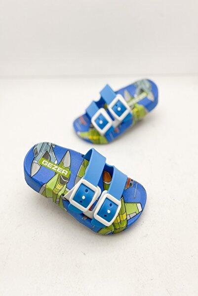 GEZER Erkek Çocuk Islak Zeminde Kullanılabilen Kaydırmaz Robot Figürlü Terlik Modeli - Mavi