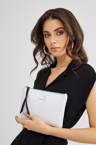 Deri Company Τσάντα συμπλέκτη Soft Crocodile White