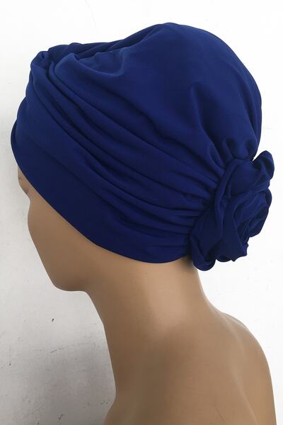 Vera Καπό έτοιμο τουρμπάνι με τριαντάφυλλο κόμπο Καπό Γυναικείο μουσουλμανικό καπό Saks Μπλε εξωτερικό καπό Hijab καπό κουμπωτό