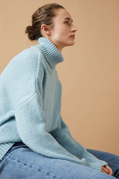 Koton Pulover de damă cu gât tricotat albastru 0KAF90428GT