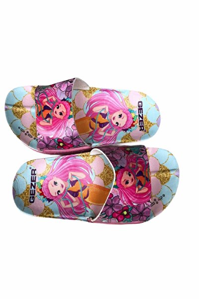 GEZER Kız Çocuk Yazlık Renkli Prenses Baskı Havuz Plaj Banyo Ve Outdoor Terlik