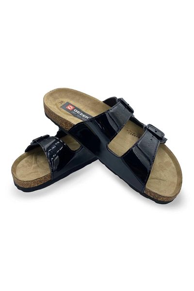 GEZER Women's Shiny Black Cork Sole Slippers