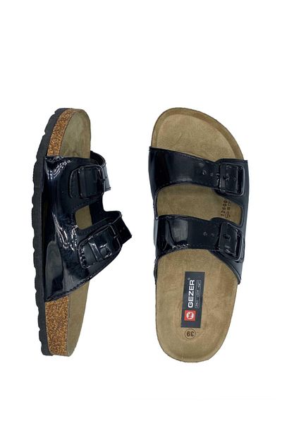 GEZER Women's Shiny Black Cork Sole Slippers