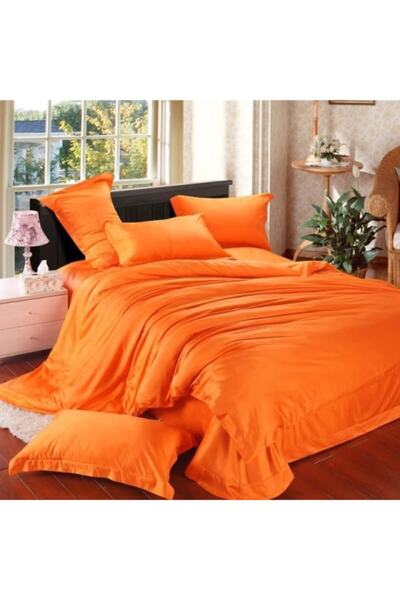 METİNEV طقم غطاء لحاف من الساتان القطني البرتقالي المزدوج