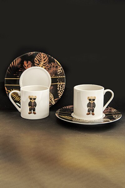 Bursa Porselen Dekor Teddy Bear Black Amazon Iki Kişilik Kahve Fincan Takımı