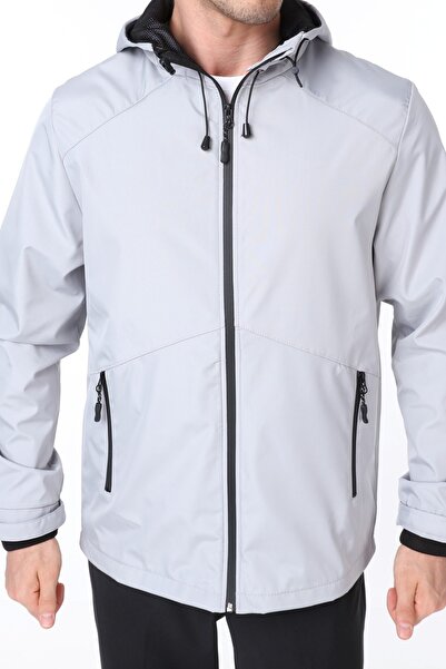 GHASSY CO. Ανδρικό γκρι αντιανεμικό/αδιάβροχο για εξωτερικούς χώρους, λεπτομερές εποχιακό αθλητικό μπουφάν