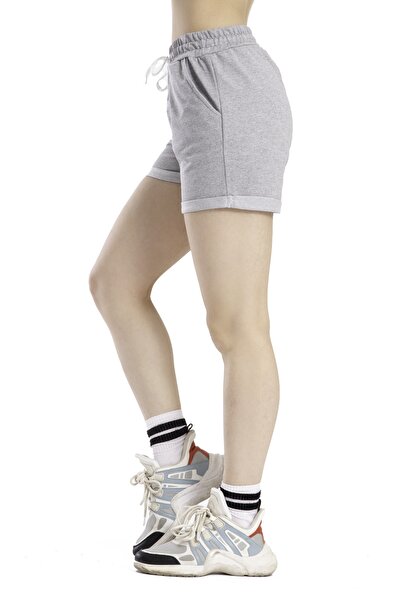 TAMPAP Kadın Siyah Kısa Penye Beli Ipli Şort Kadın Şort Bayan Şort Deniz Şortu Penye Şort