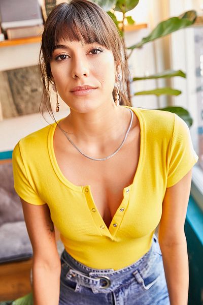 Olalook Gelbe Camisole-Bluse zum Anstecken für Damen BLZ-19000171
