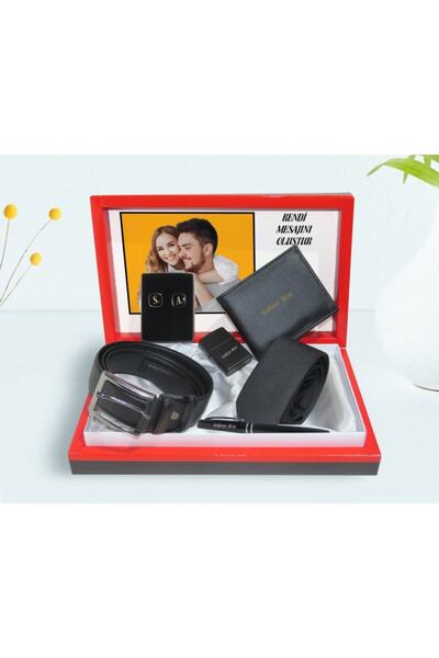 Bk Gift Sevgiliye Özel Fotoğraflı Ve Mesajlı Kutuda Cüzdan Kemer Çakmak Krava...