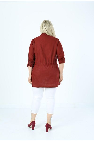 By Alba Collection Jachetă Damă Bumbac In Patru Buzunare Marime Mari Cămașă Roșu Claret