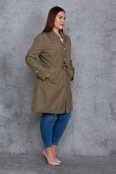 Şans Women's Large Size Khaki Front Buttoned Lined Trench Coat 65n23960