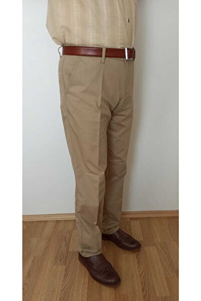 KARAOĞLU TEKSTİL Men's Beige Classic Cut Canvas Trousers