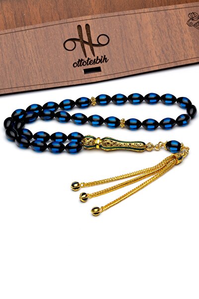 OTTOTESBİH Set de bijuterii Imame cu ciucuri, albastru de noapte, pentru bărbați, cu mărgele de roșie de chihlimbar, 7x11mm