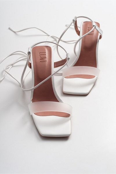 LuviShoes 801 Bílé dámské sandály na podpatku