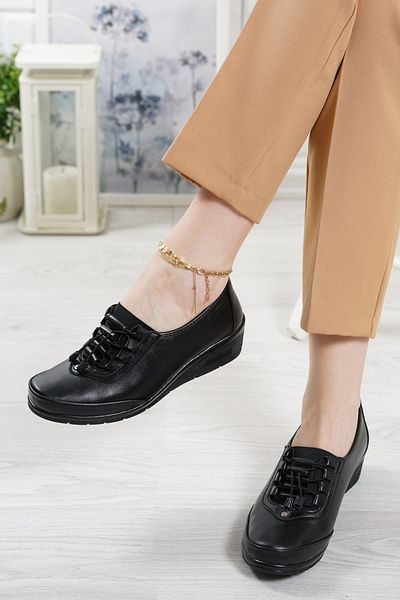 YADE MODA Дамски черни ортопедични мокасини с дантелени детайли