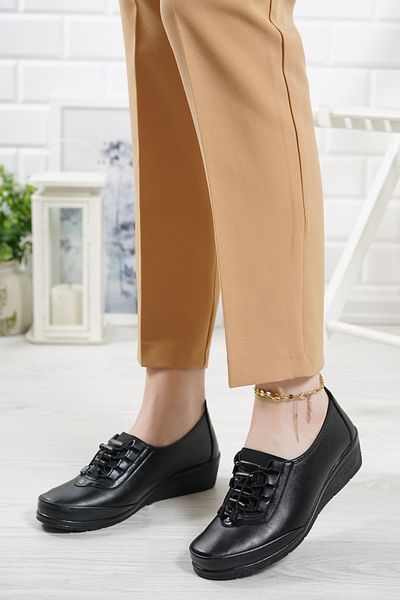 YADE MODA Дамски черни ортопедични мокасини с дантелени детайли