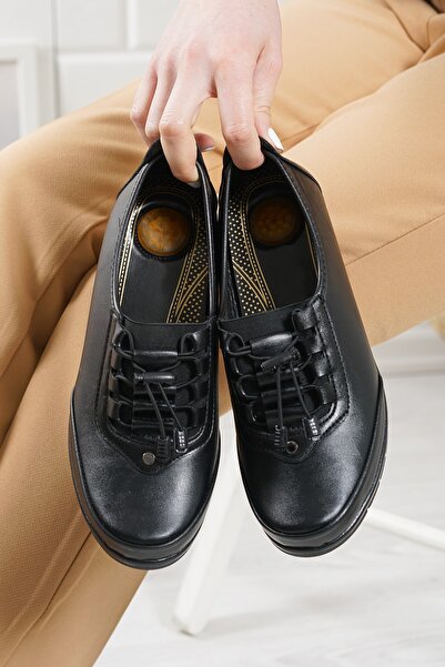 YADE MODA Дамски черни ортопедични мокасини с дантелени детайли