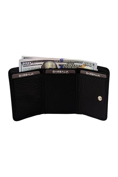 Garbalia Women's Black Zeus Genuine Leather Mini Coin Holder Wallet
