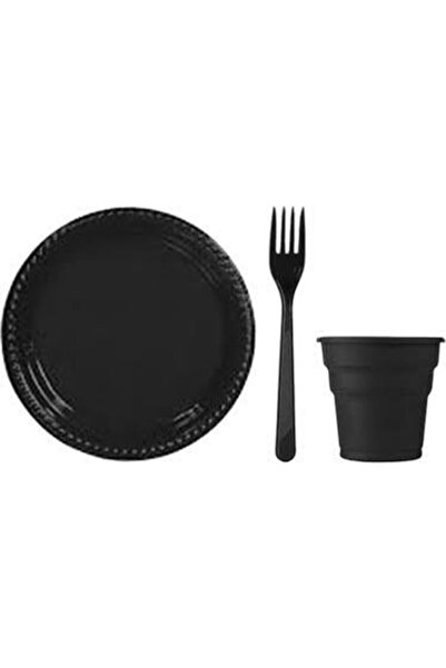 Genel Markalar Siyah Plastik Tabak-bardak-çatal Set