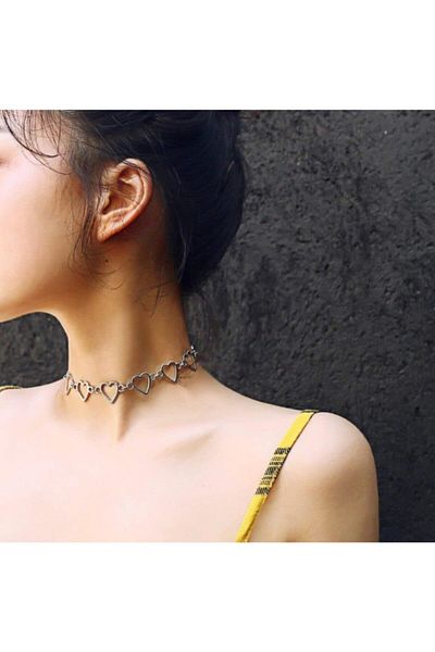 AlpCollection Punk Harajuku Row Heart Choker Necklace 35 Cm