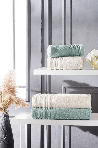 Upline Supreme Bamboo Extra Soft High Quality Towel Set - Ecru/green (2*50x85+2*70x140)