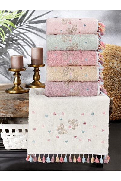 begenal home Begenalhome Flora Kelebek 6’lı El Ve Yüz Havlu Seti | 50 X 90 Cm Pamuklu