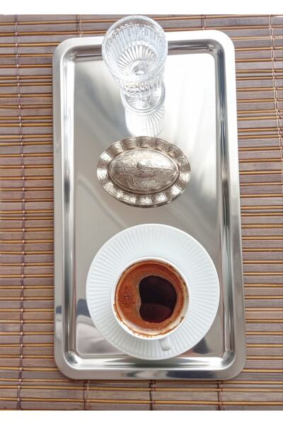 store trend 2 Li Lüx Çelik Dikdörtgen Tek Kişilik Servis Sunum Tepsisi 33x18 Cm