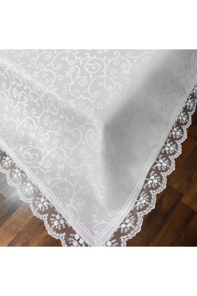 ButikEvim مفرش طاولة كريمي مزين بالدانتيل الفرنسي