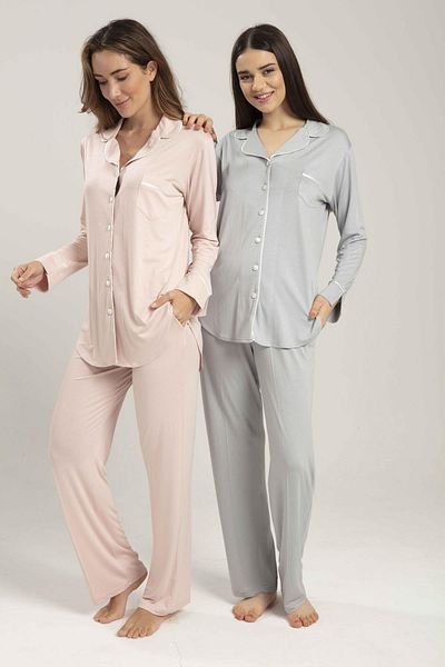 Lohussa Women's Gray Polka Dot Front Buttoned Maternity Pajamas Set