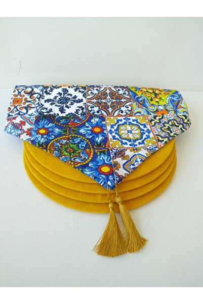 Ayşemce Runner cu model de faianță, 4 plăci de culoare galbenă