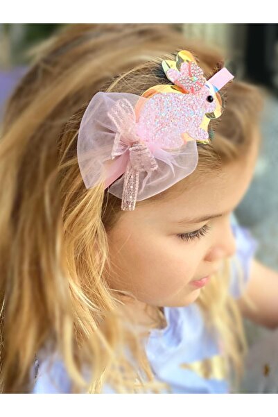 QUEEN AKSESUAR Sevimli Pembe Simli Taşlı Tavşan Hologramlı Tüllü Parlak Taç