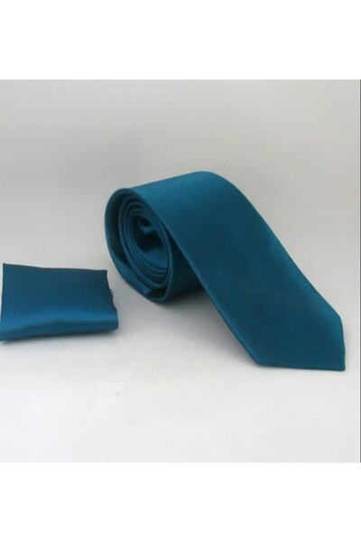 Genel Markalar Erkek Petrol Mavisi Slim Fit Mendilli Kravat