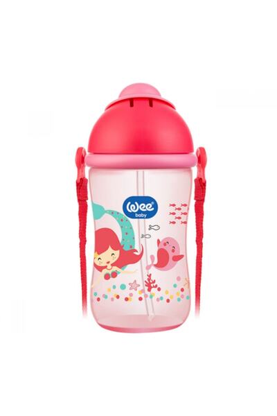 Wee Baby Patterned Glass with Straw 380 ml - Pink