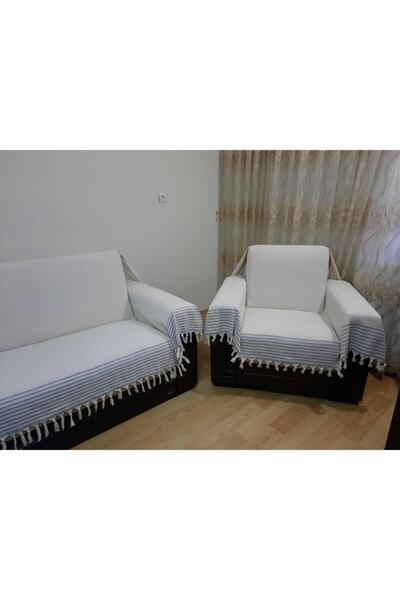 Genç Uludağ Kolları Örten Koltuk Örtüsü Takımı Kreme Gri