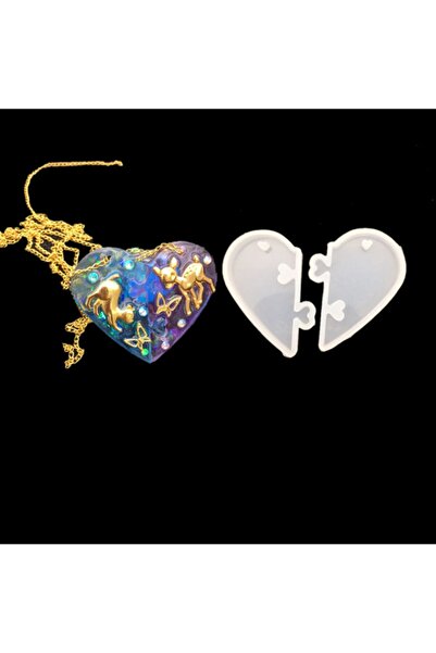 TT Tahtakale Toptancıları Epoksi Silikon Kalıp Çift Kalp Kolye Ucu Geçmeli 6 CM