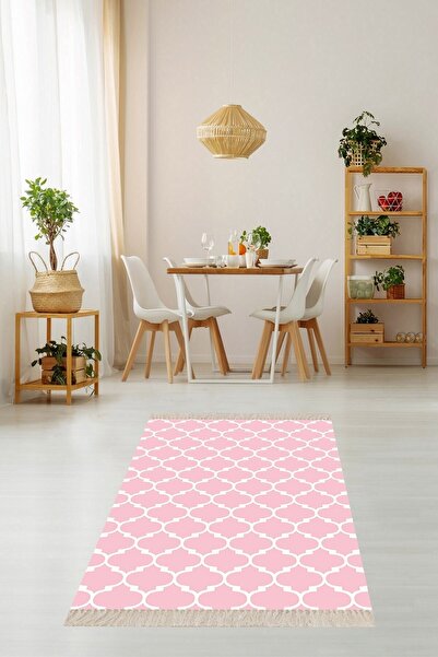 on the clouds Pembe Geometrik Kare Desenli Dijital Baskı Yıkanabilir Kaymaz T...