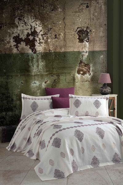 Elart Mürdüm Pamuklu Çift Kişilik Yatak Örtüsü Seti 6 Parça