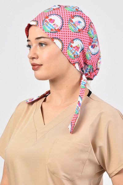Owlet Medikal Pelican Patterned Pink Surgical Hijab Bonnet