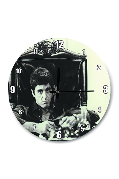 Cakatablo Tony Montana Siyah Beyaz Duvar Saati (çap 30x30 Cm)