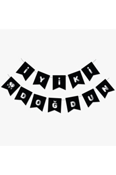 parti sürprizi Ασημί σε μαύρο Καλή γενέθλια Σημαία Πανό