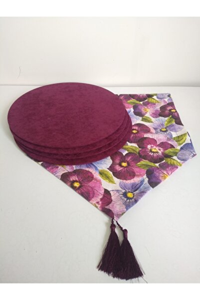 Ayşemce Μωβ διαδρομική πατακία με βιολετί σχέδιο, 4 μελιτζανί μωβ χρώματα Supla