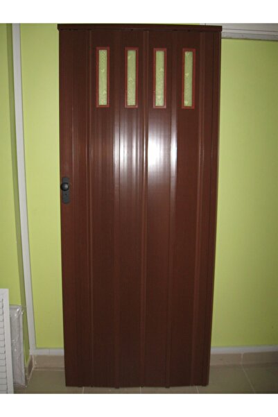 DEKORAKS Ceviz Ahşap Desenli 1 Sıra Camlı Akordeon Kapı, 87x200cm