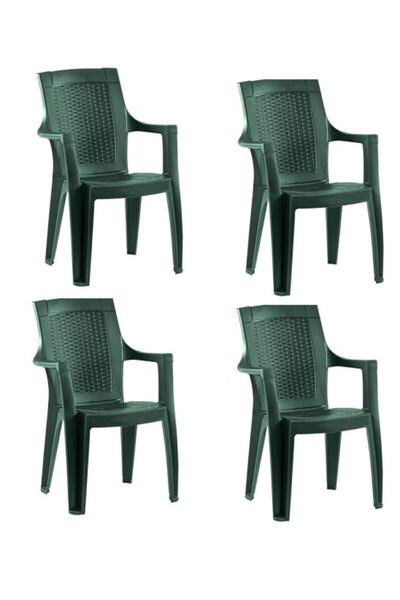 Asil Konsept 4 Adet Yeşil Kollu Plastik Bahçe Balkon Sandalyesi Kolçaklı Koll...