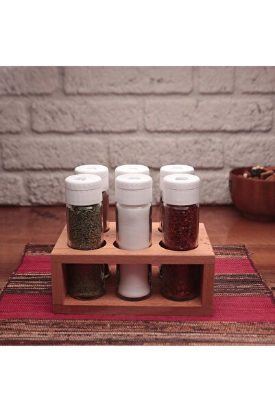 melik's طقم توابل ليما مكون من 6 قطع مع حامل خشبي وغطاء أبيض